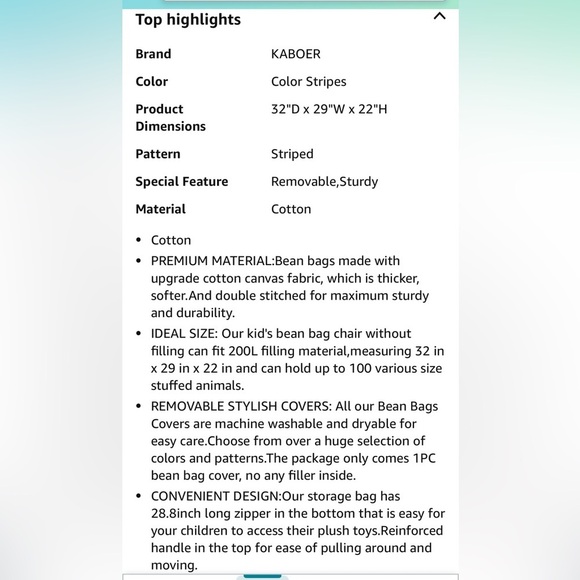 KABOER Bean Bag Cover for Kids,200L Stuffed Animal Storage​ - Picture 7 of 8